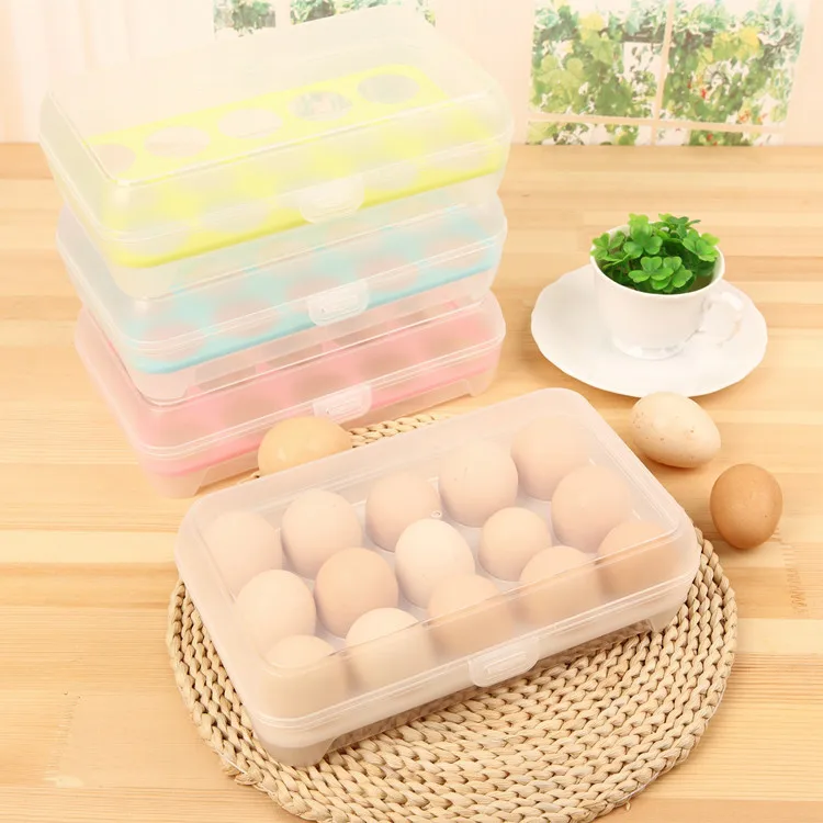 

Plastic Egg Refrigerator Storage Box Portable Outdoor Picnic 15 Lattice Plastic Egg Box Packaging Kitchen Supplies