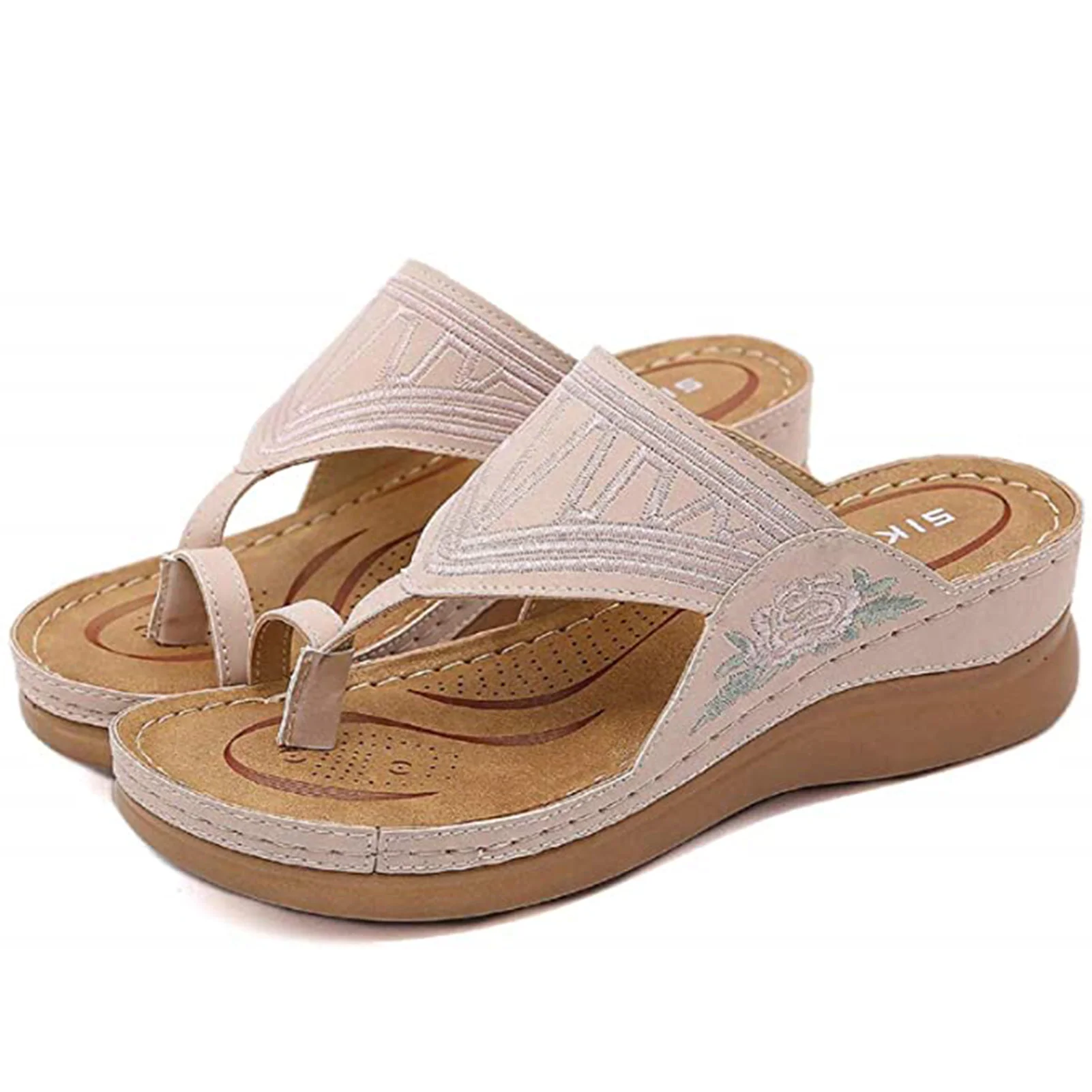 Sandalias ortopédicas bordadas para mujer, chanclas cómodas con punta  abierta, zapatillas de verano para exteriores, cuñas, novedad de  2021|Sandalias de mujer| - AliExpress