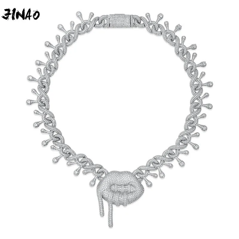 

JINAO 2020 NEW HIP HOP AAA+CZ High Quality Miami Cuban Chain Iced Lip shape Necklace Men and Women Jewelry For Gift