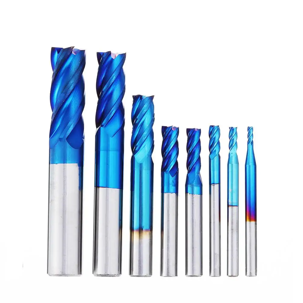 

8Pcs Blue 2-12mm 4 Flutes Carbide End Mill Set HRC50 Tungsten Steel Milling Cutter Tool For Metal Plastic Wooding Drilling