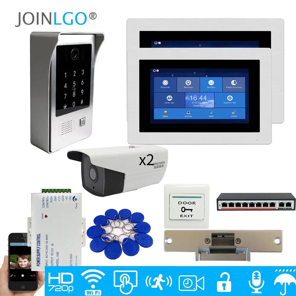 

WIFI 7" Touch Screen LCD Video Intercom Door Phone Record Kit Code Keypad IC Outdoor Camera Electric Strike Lock Free Shipping