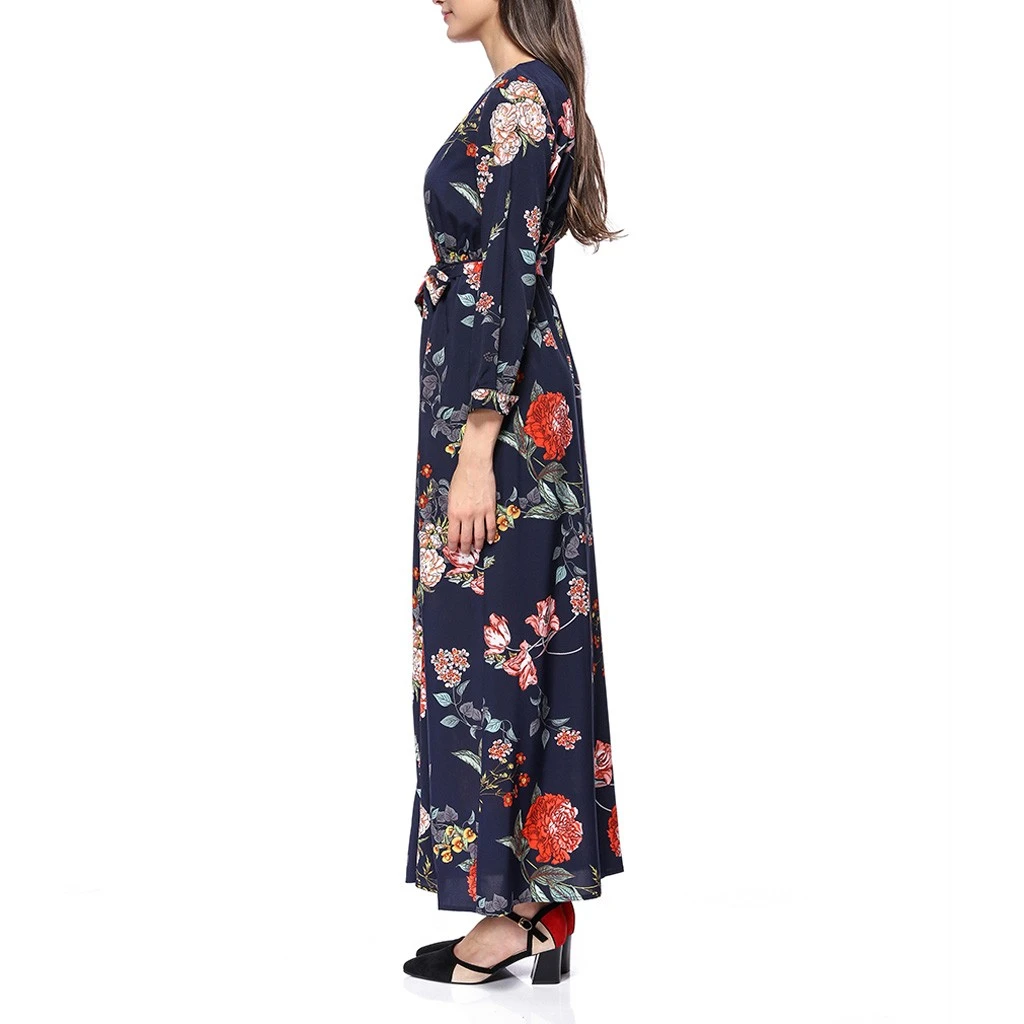 Loose Dresses Long Sleeve Winter Bohemian Beach Women Floral Print  Runway Dress Autumn Party Night Sundress Vestidos 822