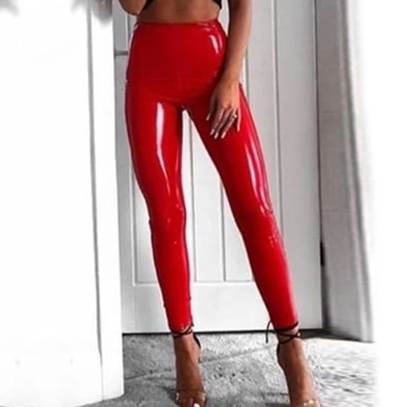 Женские леггинсы из искусственной кожи, обтягивающие эластичные женские леггинсы с высокой талией, обтягивающие штаны из искусственной кожи для фитнеса, сексуальные леггинсы mujer - Цвет: red