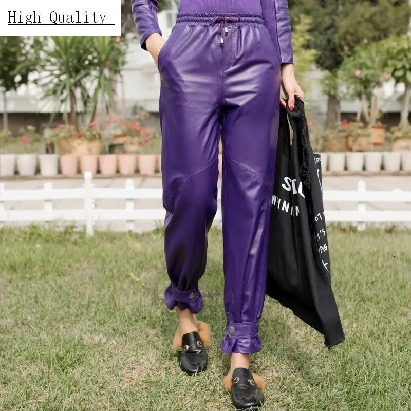2020 Gesp Potlood Broek Vrouwen Echt Lederen Losse Schapenvacht Enkellange Harembroek Trekkoord Elastische Taille Lady Broek 2020 Gesp Potlood Broek Vrouwen Echt Lederen Losse Schapenvacht Enkellange Harembroek Trekkoord Elastische Taille Lady Broek