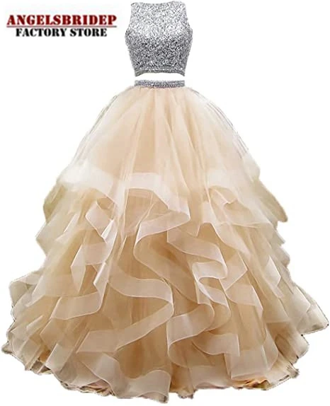 

Модное бальное платье из 2 предметов, платья для Quinceanera, сексуальные платья с вырезами на спине, Блестящие кристаллы из бисера, милые Формальные платья принцессы на день рождения 16