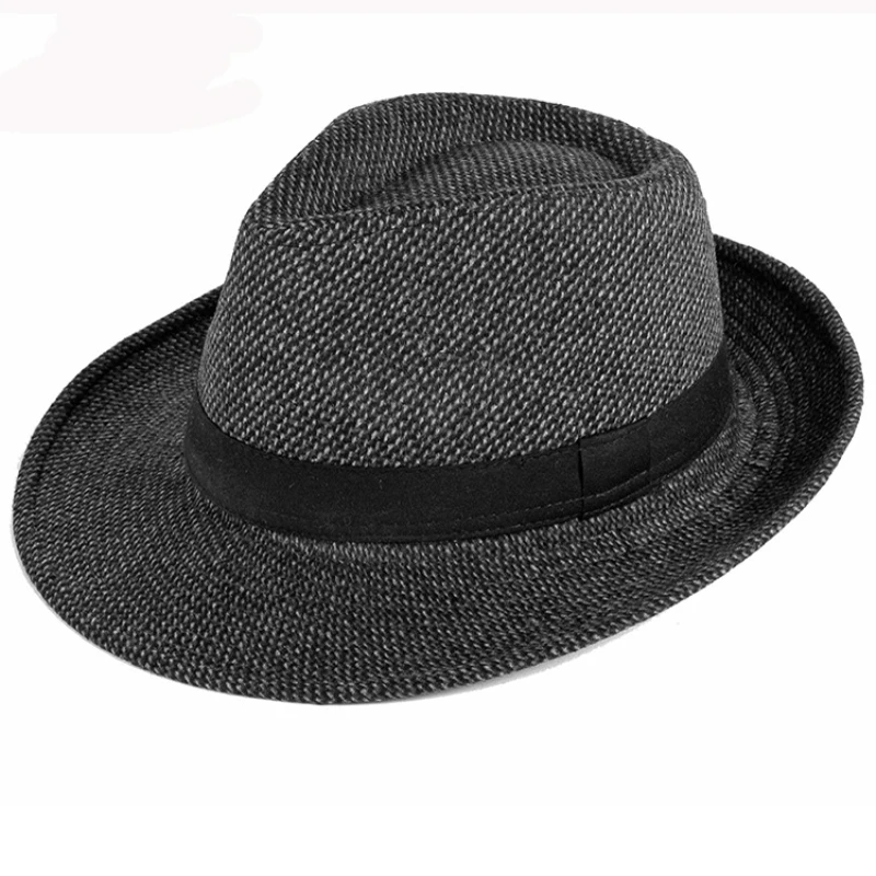 Black Grey HT2826 фетровая шляпа, Мужская винтажная шляпа с широкими полями, мужская шляпа Трилби Дерби, джазовая шляпа джентльмена, Мужская шерстяная шляпа, весна-осень, ретро фетровая шляпа - Цвет: Black Grey