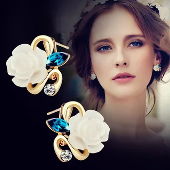 

S925 Silver Needle Diamond Hypoallergenic Personality Earrings Elegant Female Crystal Earrings Ear Buckle Rose flower papaya Ss