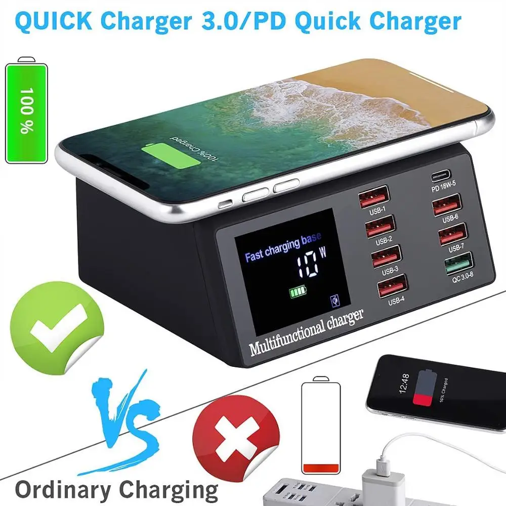 100W 8 Ports USB Charger Quick Charge 3.0 Adapter HUB Wireless Charger  Charging Station PD Fast Charger - AliExpress