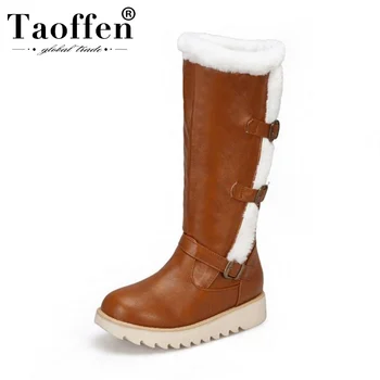 

Taoffen 2020 Thick Bottom Women Winter Knee High Boots Plush Fur Warm Buckle Daily Boots Keep Warm Botas Footwear Size 34-43