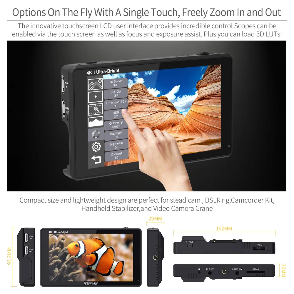 FEELWORLD 6 Cal 2600nit HDR 3D LUT ekran dotykowy lustrzanka