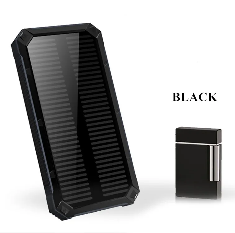 black 10000mah Солнечная батарея 20000 мАч водонепроницаемый внешний аккумулятор портативная батарея 2 Usb портативная мощность для Xiaomi Iphone - Цвет: black 10000mah