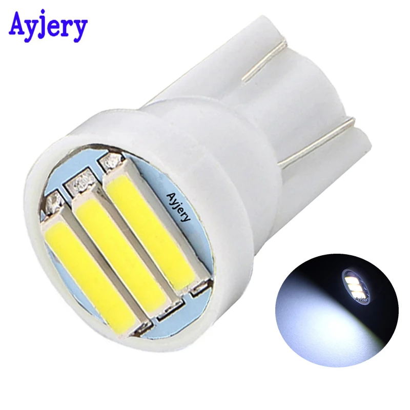 

AYJERY 100Pcs T10 7020 LED 194 168 501 7014 3 SMD 3 Led Auto Indicator Lamps 12V Car Wedge Side Lamps Reading Instrument Light