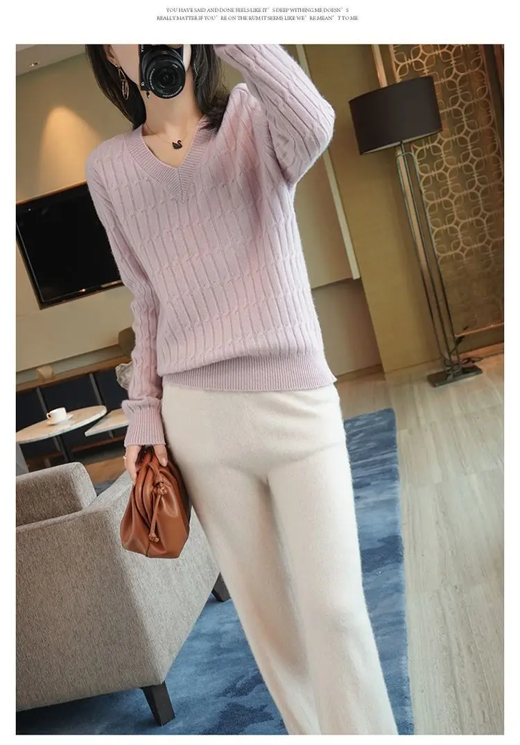 long sweater Women's V-Neck Long-Sleeve Sweater Korean Version Of Loose Versatile Bottom Sweater Large Size Fashion Sweater Autumn And Winter Sweaters