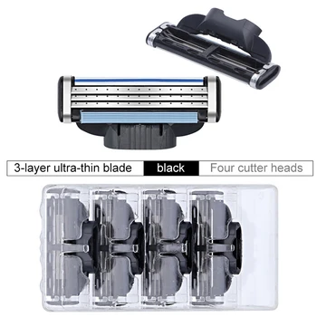 

4PCS/lot Men Safety Razor Blades 3Layer Stainless Steel Safety Blades Replacement Head Shaver Cleaning Brush