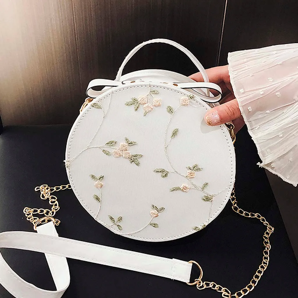 

Women's Crossbody Lace Fresh Tide Handbag Bag Wide Solid Color Fashion Small Round Bag Strap Chains Wide Strap Crossbody Bags