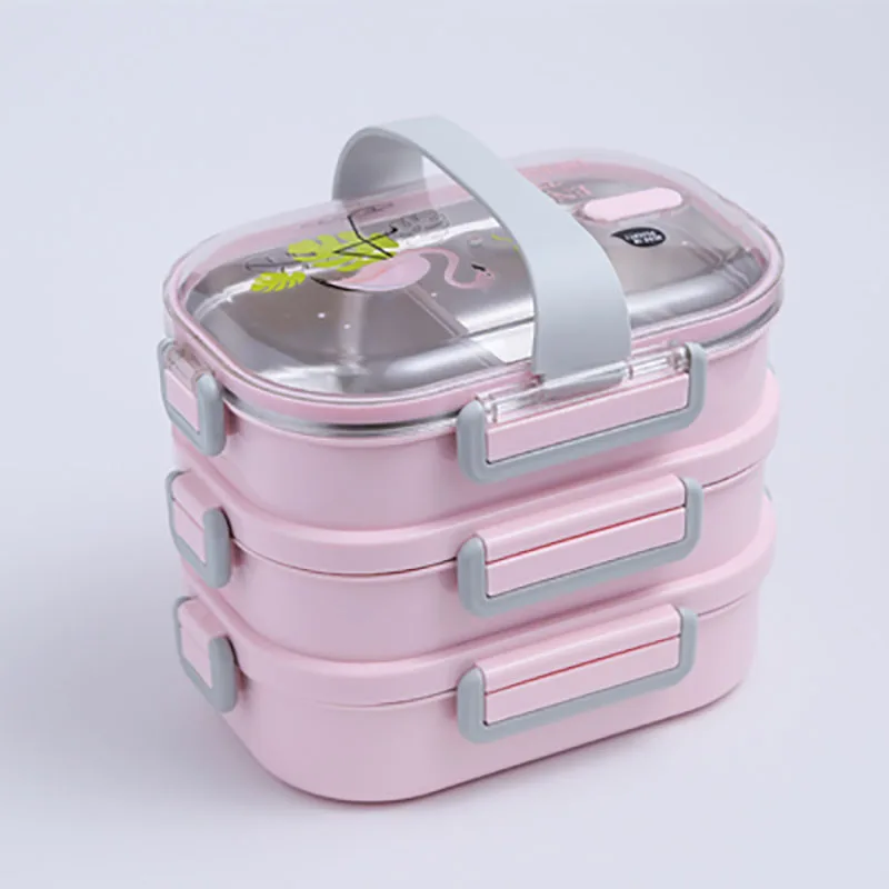 Three layer pink MICCK 304 детский Ланч-бокс из нержавеющей стали, портативный многослойный изолированный Ланч-бокс, кухонный пищевой контейнер с столовыми приборами - Цвет: Three layer pink