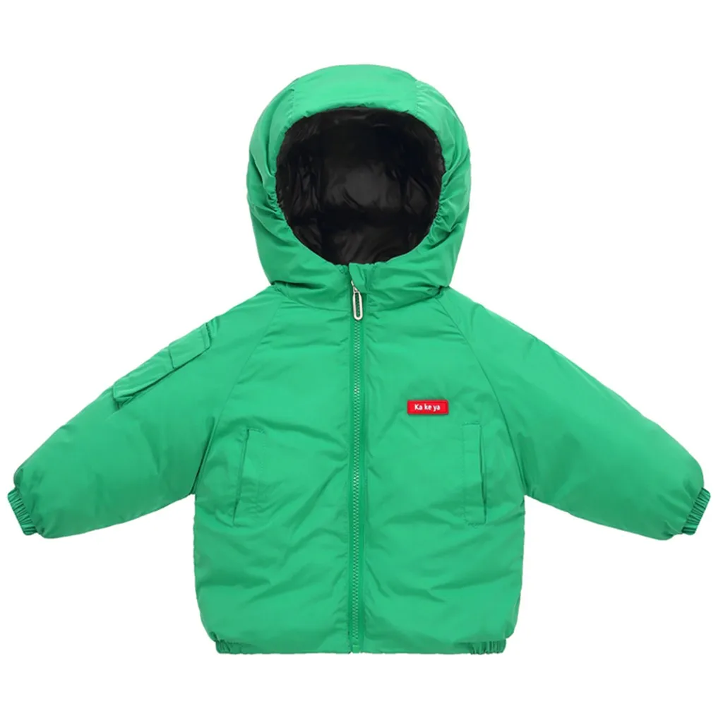 Детское зимнее разноцветное пальто с капюшоном; плащ; куртка; плотная теплая однотонная верхняя одежда; модная одежда с обеих сторон