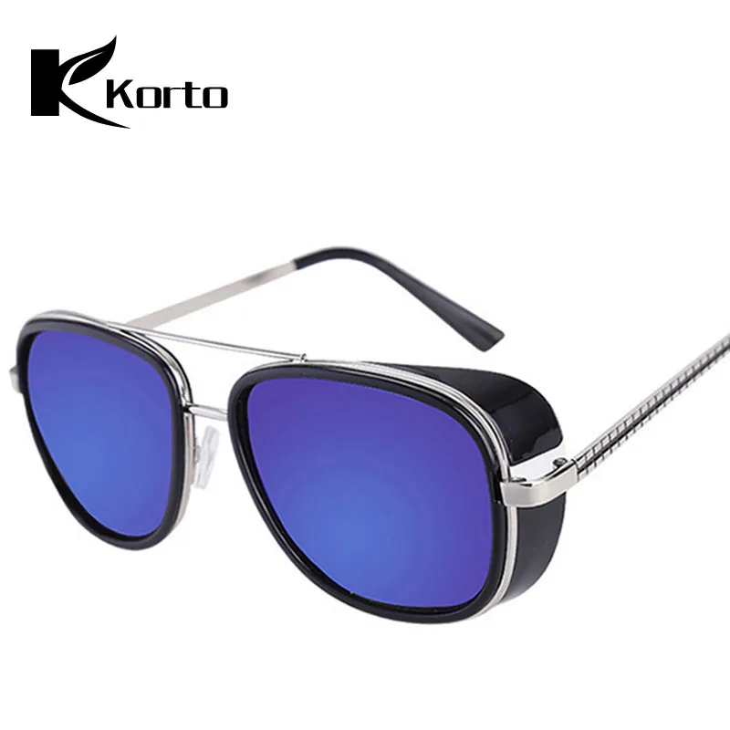 Black-Blue Oculos Masculino Gafas de Iron Man, стимпанк Солнцезащитные очки, Zonnebril Mannen Tony Stark, косплей, солнцезащитные очки, очки для косплея - Цвет линз: Black-Blue