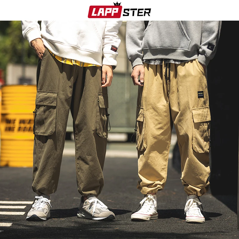 LAPPSTER Mens Harajuku Harem Pants Overalls Men Streetwear Black Cargo Pants Male Loose Vintage Hip Hop Joggers Pants XXL