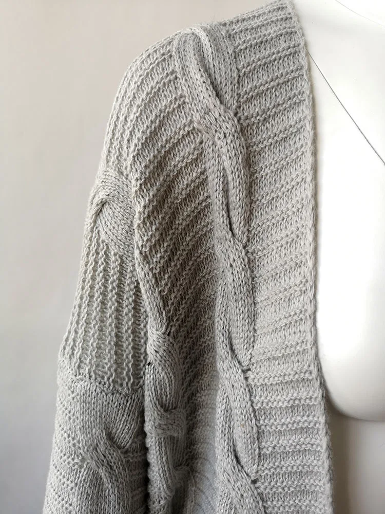 Кардиган однотонный открытый стежок свитер осень-зима женский длинный рукав пальто Женский Плюс Размер