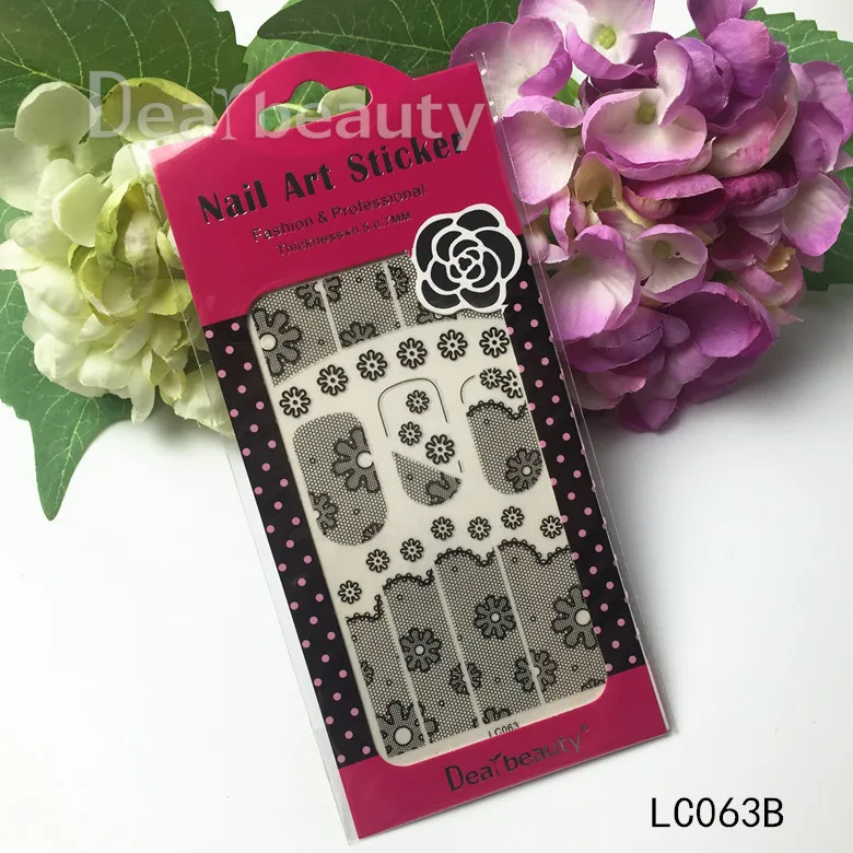LC61-64 Black New Style Hot Selling Japan Popular 3D Lace Nail Sticker Bride Flower Stickers Currently Available Environmentally