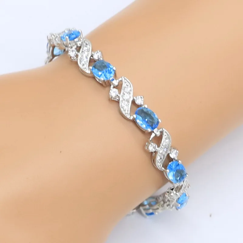 925 серебряные ювелирные наборы для женщин, серьги с синим жемчугом, кольцо, ожерелье, подвеска, полудрагоценный браслет, подарочная коробка
