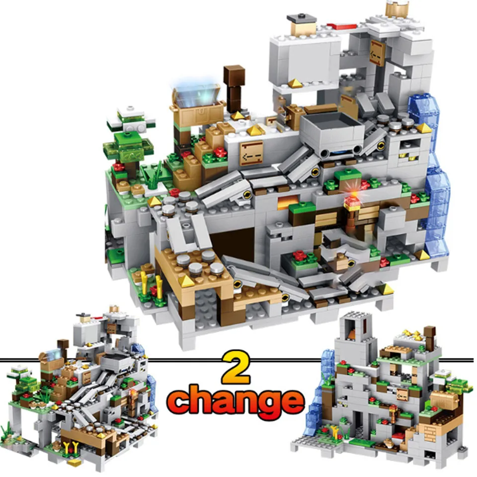 

1000pcs My World Model Building Blocks Compatible legoinglys Minecrafted The Mountain Cave With Elevator Bricks Toys Children