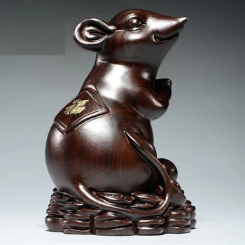 

Wooden mouse carving ornaments Zodiac mouse home office decoration mahogany crafts gifts