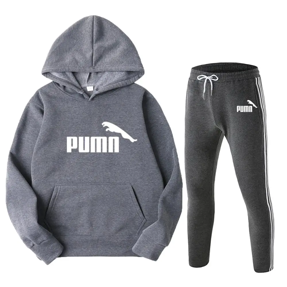 

2020 Casual Sportswear Men's 2 Pieces Men's Spring Hooded Sweatshirt Women's Sweatshirt Sweatshirt + White Striped Pants