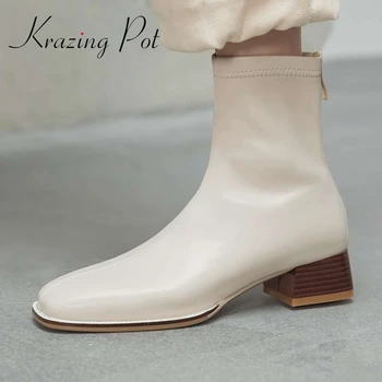 

krazing pot winter new Chelsea boots square toe med heel soft comfortable keep warm pretty girls dating simple ankle boots L37