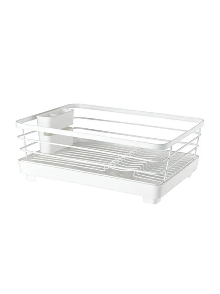 Double Layer Multi-function Water Drain Rack Kitchen Dishware Dish Rack Storage Drying Rack With Anti-rust Frame Cutlery Holder
