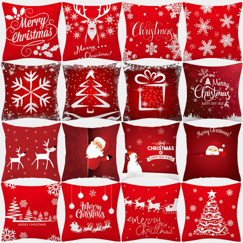 

Christmas Cushion Cover 45x45 Pillowcase Polyester Merry Christmas Printed Sofa Cushions Decorative Pillow Covers Home Decor