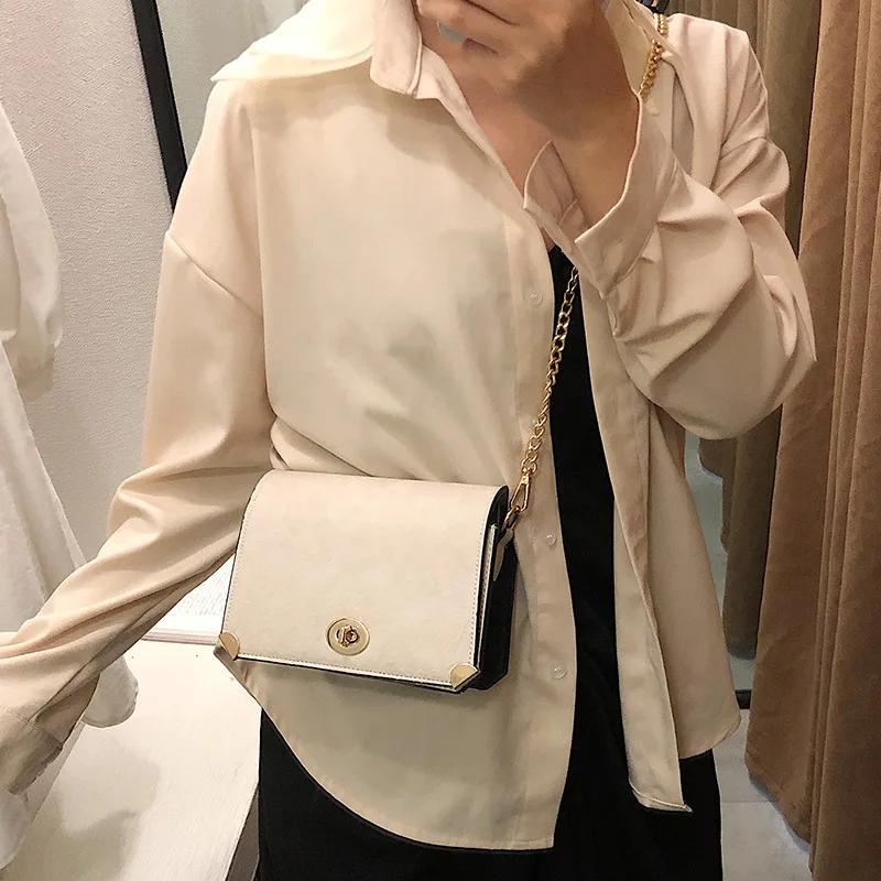 

Summer new small bag girl 2019 new Kraft paper lock buckle single shoulder slant chain simple square bag