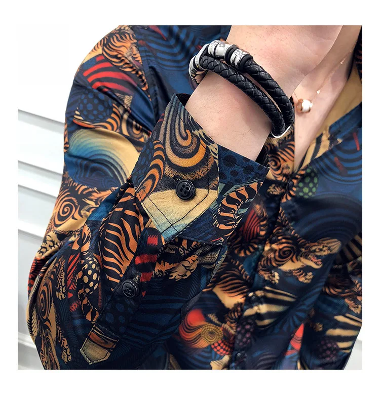 Мужская рубашка Chemise Homme с животным принтом, модная винтажная рубашка для мужчин, Camisa Masculina, приталенная, для клубной вечеринки, выпускного вечера, с принтом