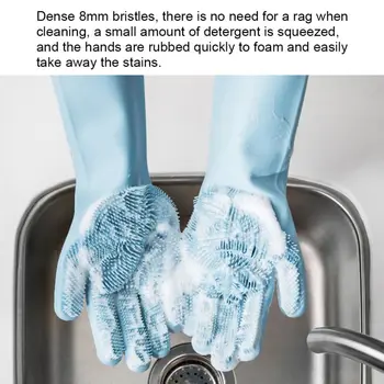

Silicone Dishwashing Gloves Wash With Sponge Scrubbers For Housework Kitchen Clean Bathroom Bathing And Car Washing 1Pair Pack