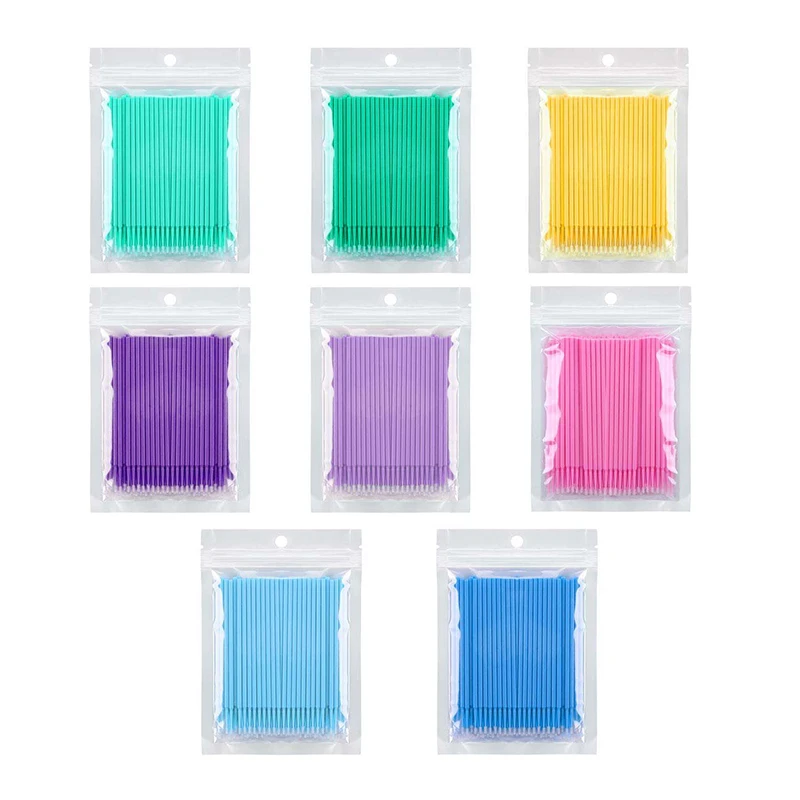 

800 Pcs Disposable Micro-Brushes Applicator Mascara Wands For Eyelash Extensions 8 Color