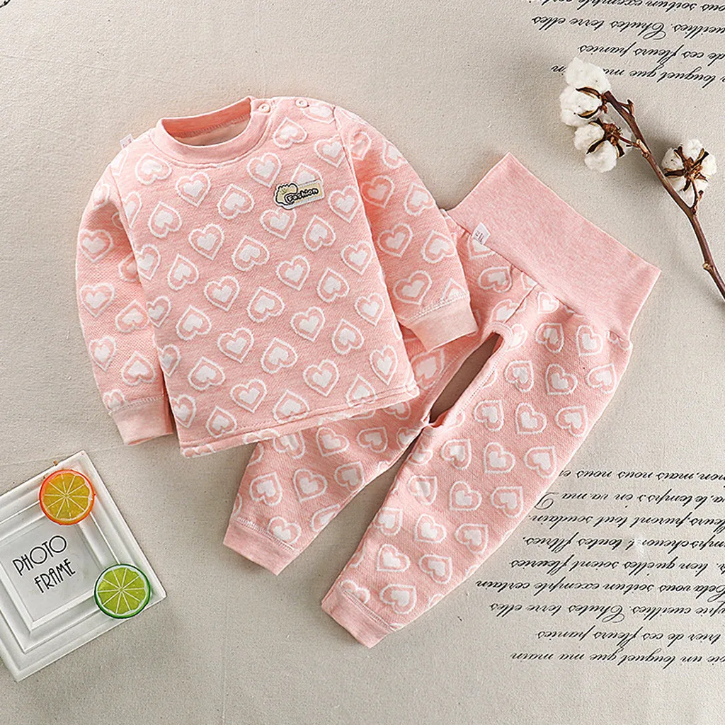 Одежда для маленьких девочек на осень, ребенок Мальчики Девочки с длинным рукавом Домашняя Пижама на осень комплект теплой одежды Детская осенняя одежда Для детей 1, 2, 3, 4 лет