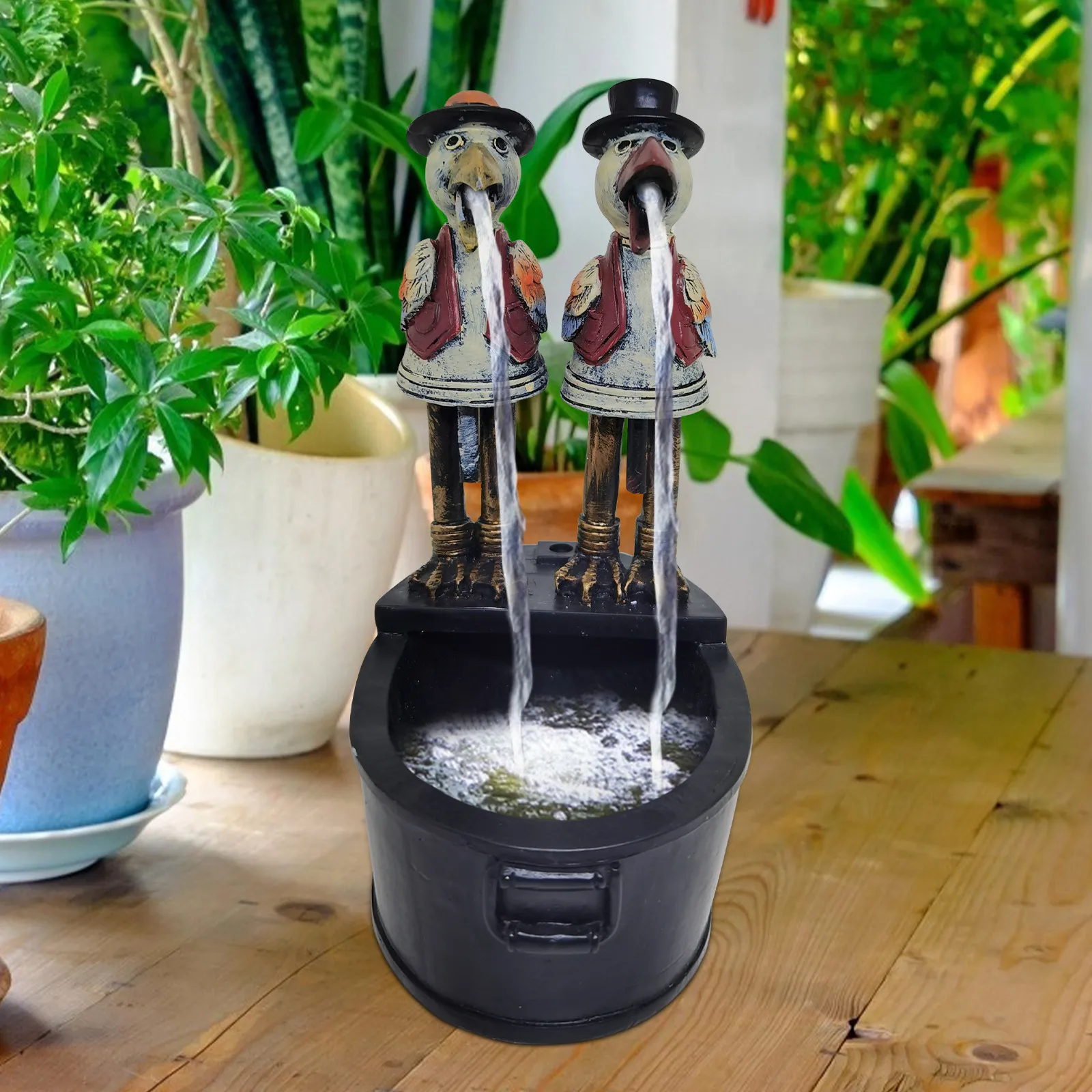 15*7.5*10CM Whimsical Outdoor Resin Crow Water Fountain Yard Art Decor