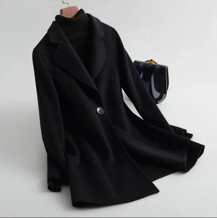

Boollili Double-Sided Wool Coat Female Autumn Turn Down Collar Long Jackets Women Casual Wool Overcoat Outwear Tops