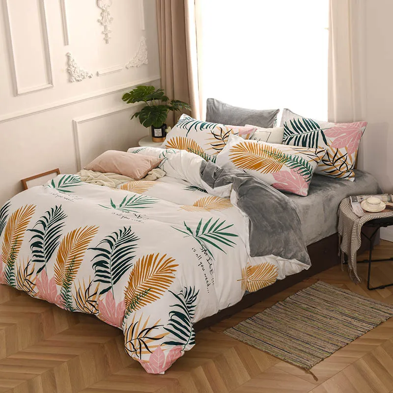 color5 Dreamort осень и зима хлопковый+ фланелевый Комплект постельного белья queen King size простыня+ пододеяльник+ наволочка - Цвет: color5
