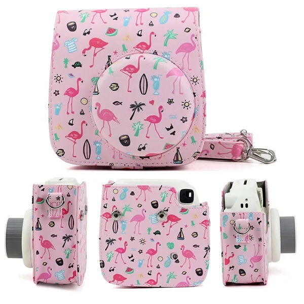 Fujifilm Instax Mini 9 8 8+ аксессуары для камеры Художника масляной краской из искусственной кожи Защитная сумка на плечо Чехол - Цвет: Pink bird