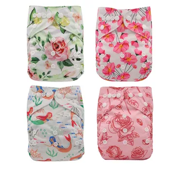 

Ohbabyka 4Pcs/set Washable Baby Cloth Diaper Unicorn Cartoon Baby Nappies One Size Adjustable Baby Care Pocket Diaper Reusable