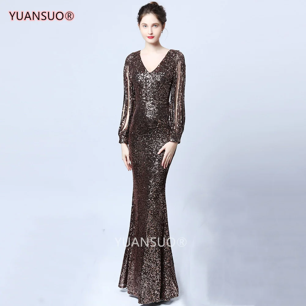 New hollow-carved long sleeve style Sequins evening dresses vestido de festa prom gowns vestidos party dress robe de soiree long evening dress