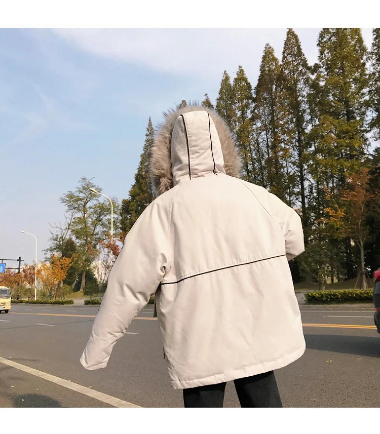 Winter Coat Men Warm Thick Fashion Parka Men Solid Color Casual Fur Collar Hooded Coat Man Wild Cotton Tooling Jacket Male