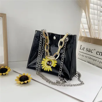 

ins net red daisy shoulder bag female 2020 new fashion wild transparent jelly chain bag womens bags handbags