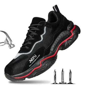 comprar Sapatas De Segurança De Pouco Peso Voando Tecido Respirável Cabeça De Aço Anti Esmagamento E Anti Perfuração Sapatos De Trabalho Sapatos De Segurança