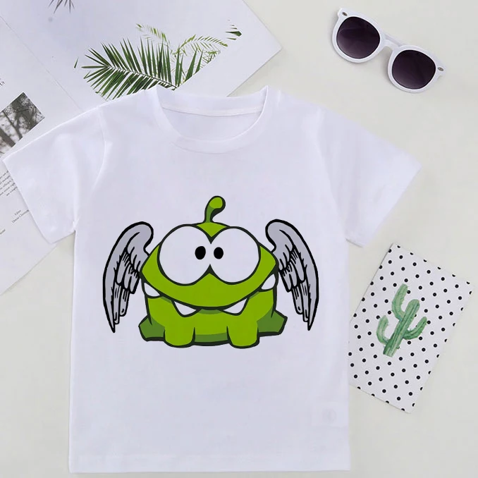 Летняя детская футболка для девочек модные топы маленьких Om Nom Stories футболки