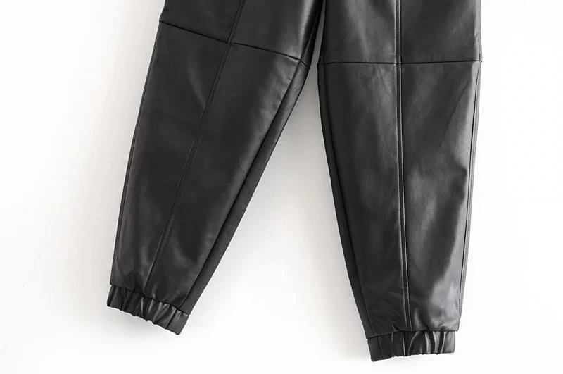 Зимние брюки из искусственной кожи с высокой талией, женские свободные шаровары, уличная Женская одежда, брюки для бега, элегантные офисные черные брюки-карго