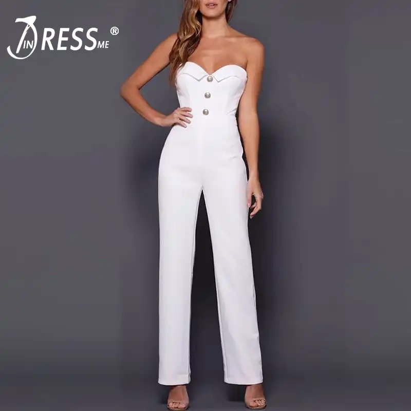 strapless v neck jumpsuit