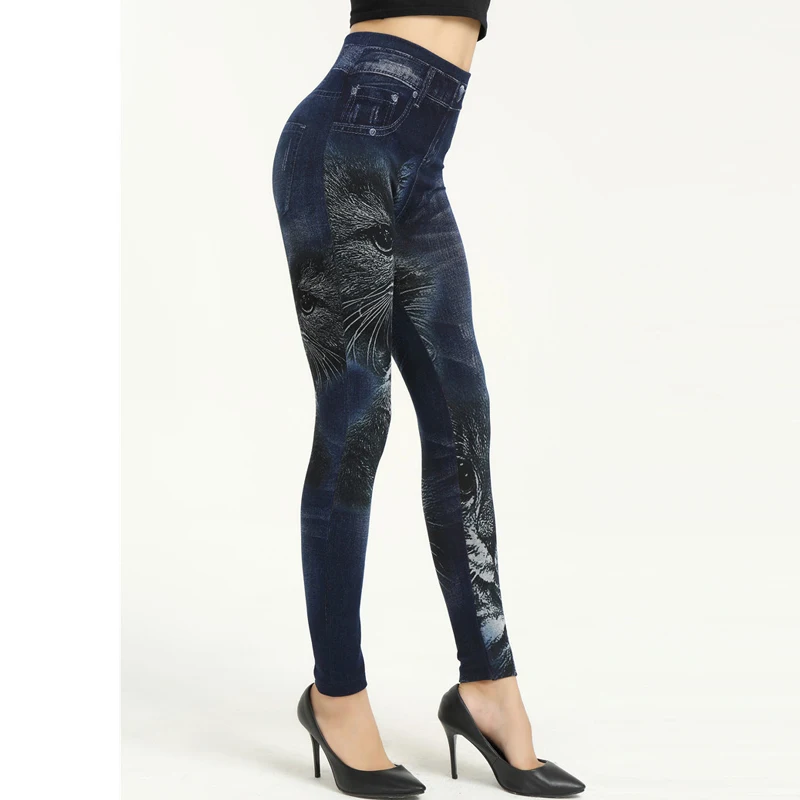 Printing Jeggings Female Seamless Leggings Jeans Elastic High Waist Women Slim Denim Pants Push Up Sexy Leggins Girls Autumn